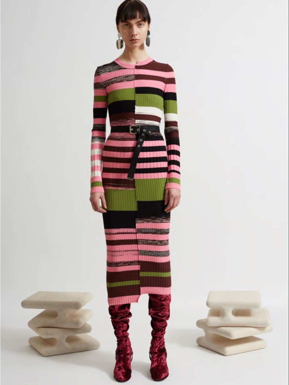 Opening Ceremony Colorblock Rib Knit Midi Dress Size Medium